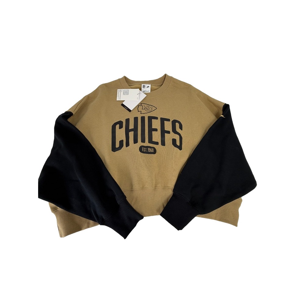 Kansas City Chiefs Nike Women's Oversized Beige Fleece Crew Sweatshirt Size XL